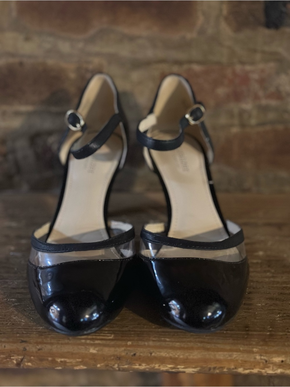 Naturalizer Octive Spectator Pump Black Patent Clear PVC Ankle Strap US 8.5